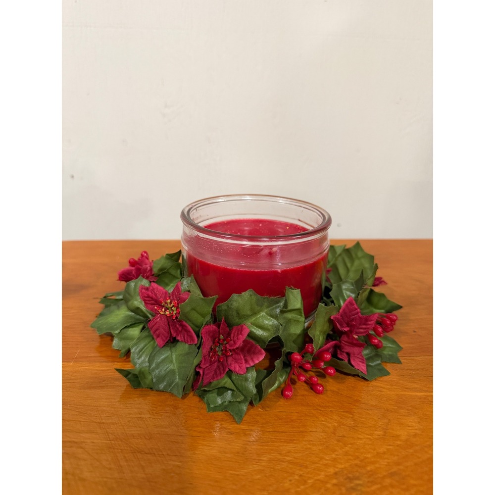 Mainstays Warm Apple Pie 3 Wick Scented Candle 11.5oz with Poinsettia Ring